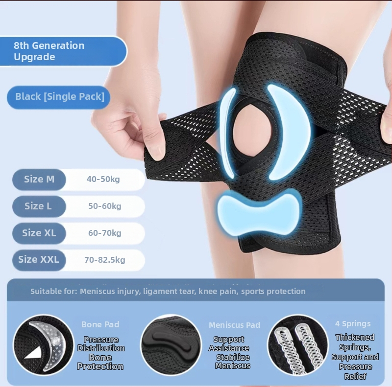 Orteza de genunchi pentru leziuni ale menisciului, adulți, pentru alpinism, alergare și baschet, fibre de poliester, profil subțire