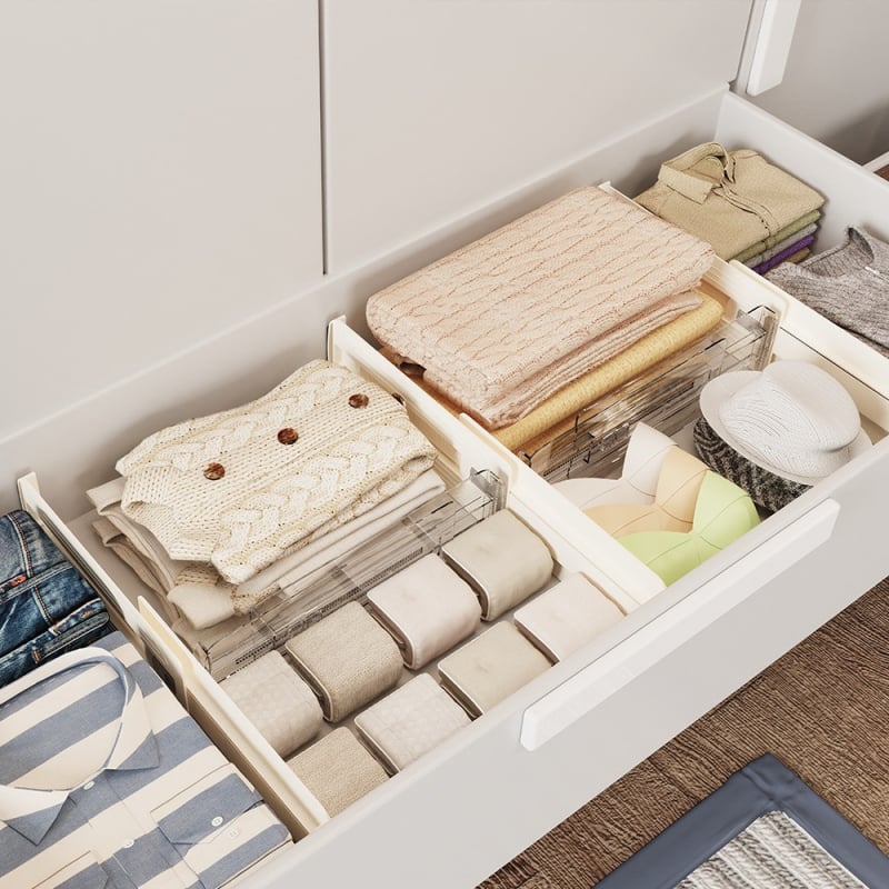 Комплект разделители за чекмеджета за гардероб — пластмасов, японски стил, подово монтиране, едно ниво, за съхранение на дрехи