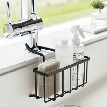 Gushing Flowers Držač za skladištenje sudopera u kuhinji – pokretan, bez montaže, karbonsko čelični, zidni