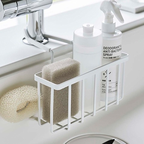 Gushing Flowers Držač za skladištenje sudopera u kuhinji – pokretan, bez montaže, karbonsko čelični, zidni