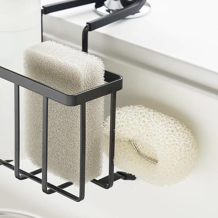 Gushing Flowers Držač za skladištenje sudopera u kuhinji – pokretan, bez montaže, karbonsko čelični, zidni