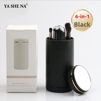 6-in-1 nešiojamas makiažo šepetėlių rinkinys, plastikinės rankenos, dirbtiniai pluoštai, plaukų ilgis 1,5 cm, bendras ilgis 8 cm