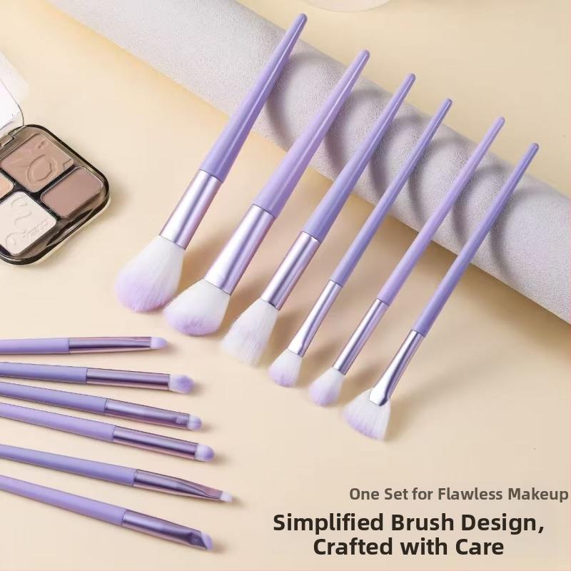 12 dalių makiažo šepetėlių rinkinys su sintetinių plaukų šereliais, įskaitant akių šešėlių šepetėlį, akių kontūro šepetėlį, lūpų šepetėlį, detalės šepetėlį ir nosies šešėlių šepetėlį, ilgais plastikiniais kotais