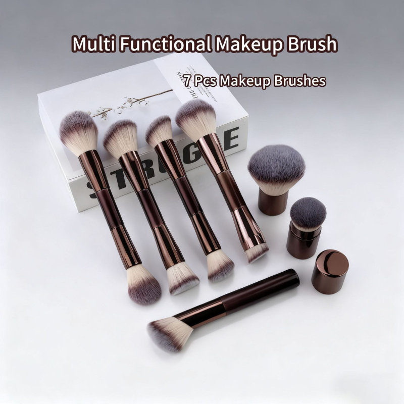 Makeup otu komplekts, 13 gab., divpusējais gals, sintētiskās šķiedras, koka rokturi, pārnēsājams dizains, kopējais garums 20,5 cm