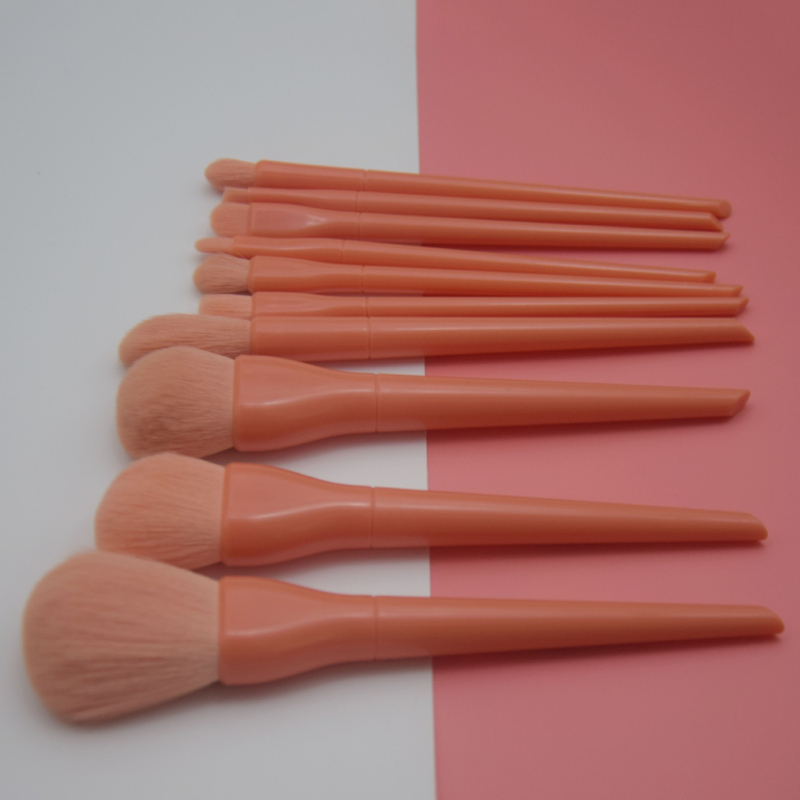 10 šepetėlių makiažui rinkinys su šepetėlių krepšeliu, nailono šereliai, plastikinės rankenos