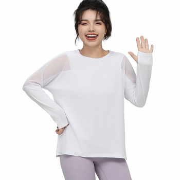 Ženski mrežasti fitness top - brzo sušenje, dugi rukav, 88% poliester, 12% spandex, za trčanje i jogu