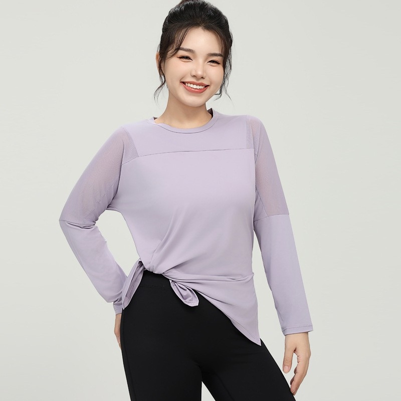 Ženski mrežasti fitness top - brzo sušenje, dugi rukav, 88% poliester, 12% spandex, za trčanje i jogu