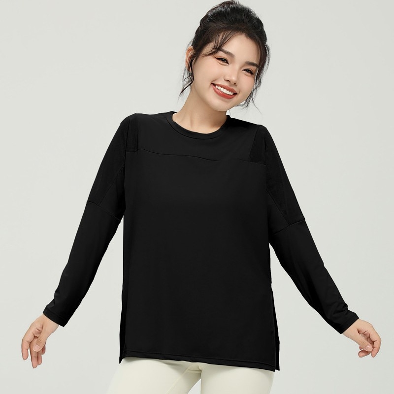 Ženski mrežasti fitness top - brzo sušenje, dugi rukav, 88% poliester, 12% spandex, za trčanje i jogu