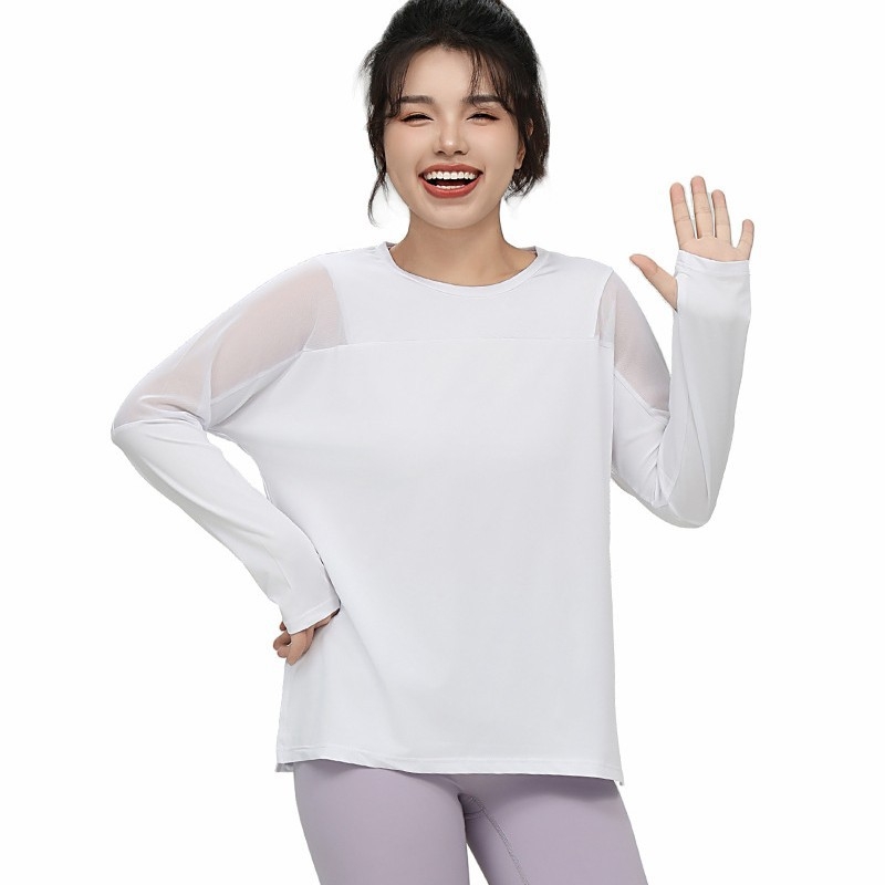 Ženski mrežasti fitness top - brzo sušenje, dugi rukav, 88% poliester, 12% spandex, za trčanje i jogu