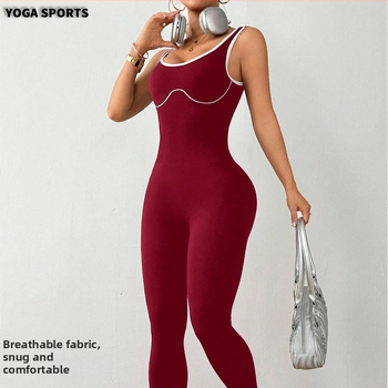 Moterų be siūlių megztas jogos bodis – lieknas siluetas, vienos dalies sportinis drabužis (spandex/nylon)