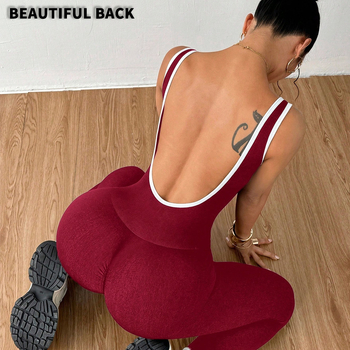 Moterų be siūlių megztas jogos bodis – lieknas siluetas, vienos dalies sportinis drabužis (spandex/nylon)