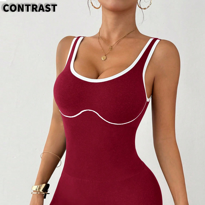 Moterų be siūlių megztas jogos bodis – lieknas siluetas, vienos dalies sportinis drabužis (spandex/nylon)