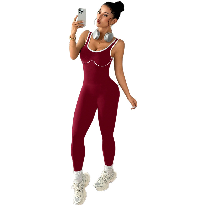 Moterų be siūlių megztas jogos bodis – lieknas siluetas, vienos dalies sportinis drabužis (spandex/nylon)