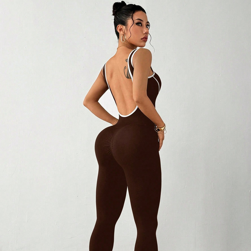 Moterų be siūlių megztas jogos bodis – lieknas siluetas, vienos dalies sportinis drabužis (spandex/nylon)