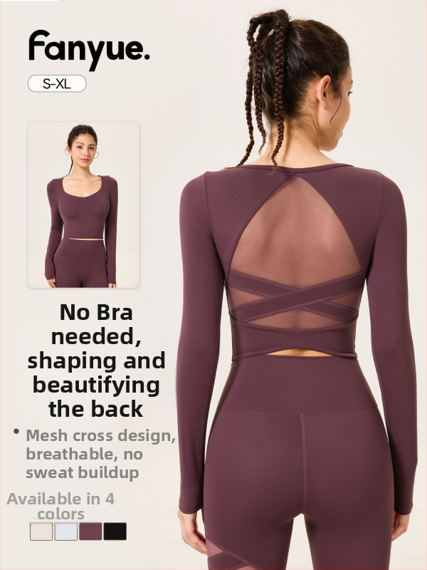 Moterų ilgomis rankovėmis jogos viršūnė su įdėtu krūtinės paminkštinimu, siauras kirpimas, anti-shock, juosmens ilgis (Medžiaga: Nailonas/Poliamidas 81% + Elastanas 19%)