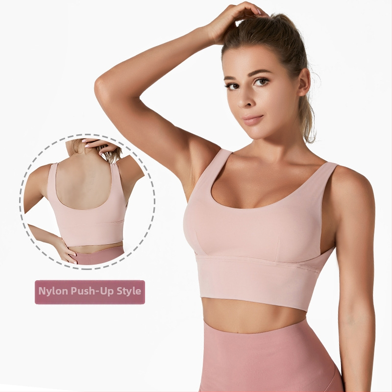 Augstas intensitātes sporta krūšturis skriešanai un jogai, 3/4 formēti krūšu kausi, gluds dizains, muguras dizains, materiāls no neilona ar spandeksu, fiksētas dubultās siksnas