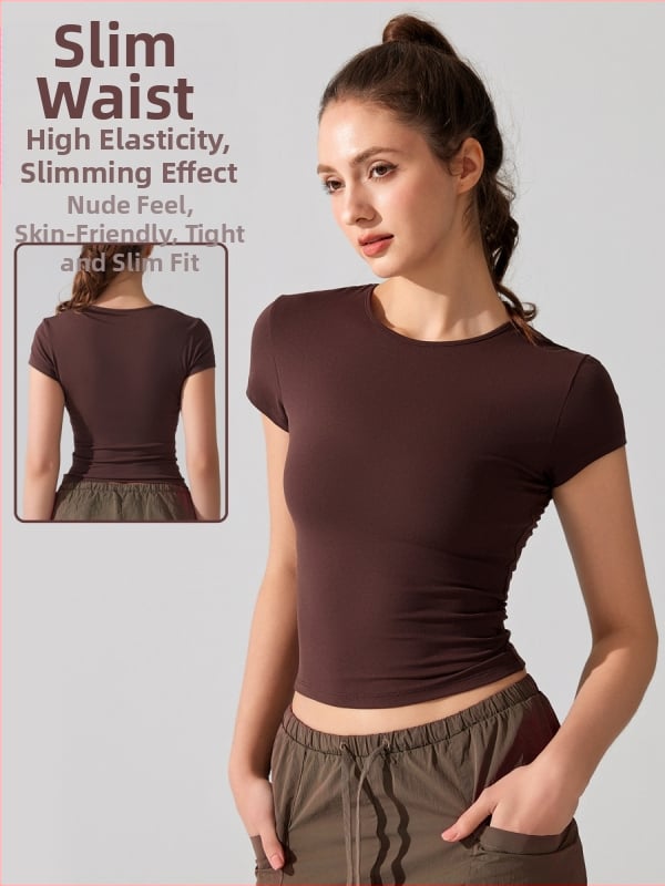 Joga marškinėliai su trumpomis rankovėmis, kvėpuojantis ir greitai džiūstantis audinys Cloud Sense Pro, sudėtis 87,9% nailonas ir 12,1% spandeksas, liesas kirpimas