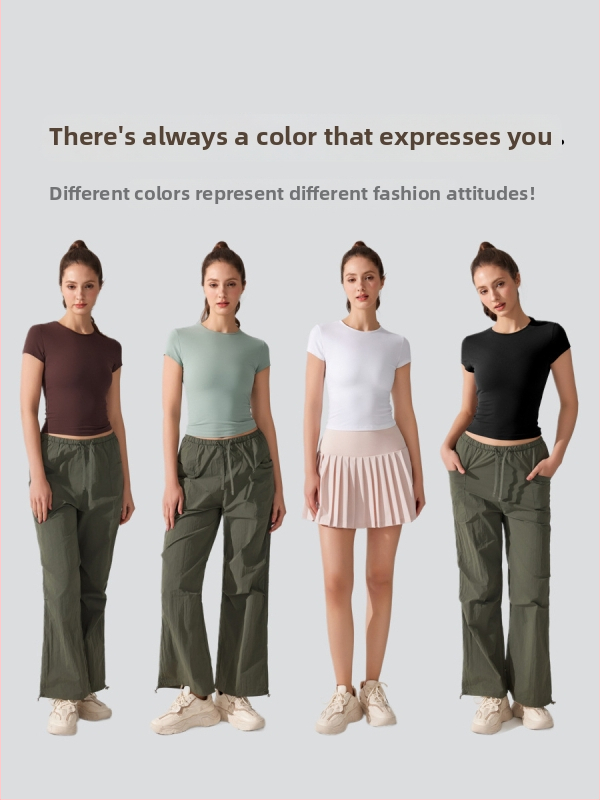 Jógové tričko s krátkym rukávom, priedušné a rýchloschnúce, Cloud Sense Pro tkanina, zloženie nylon 87,9% a spandex 12,1%, úzky strih
