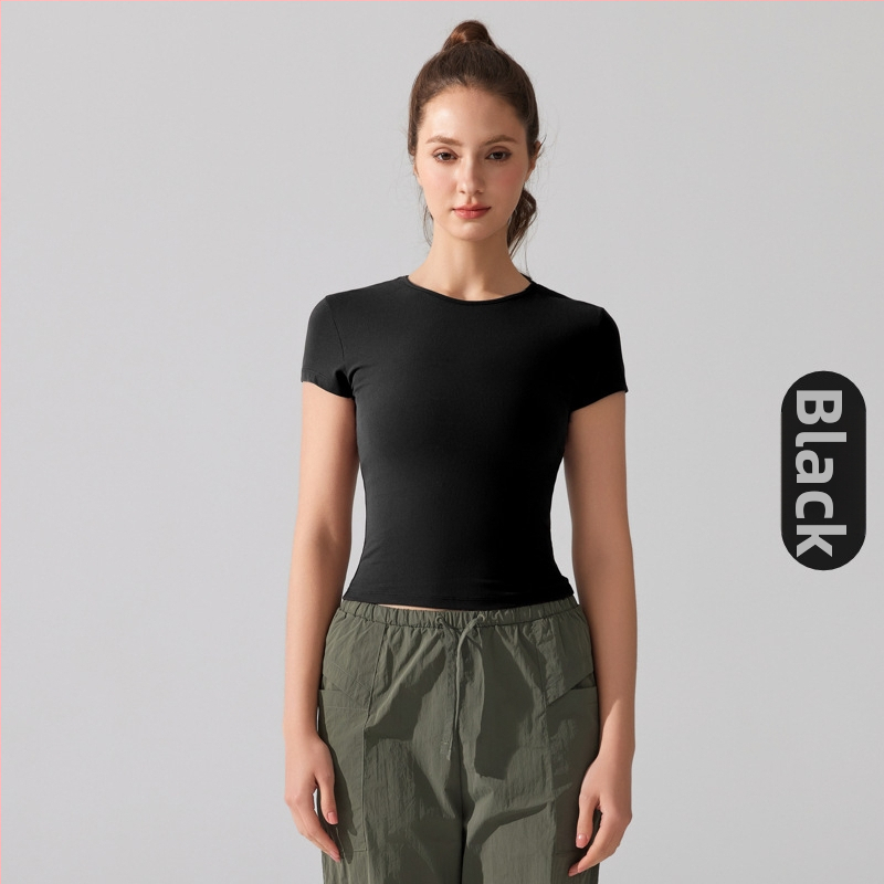 Joga marškinėliai su trumpomis rankovėmis, kvėpuojantis ir greitai džiūstantis audinys Cloud Sense Pro, sudėtis 87,9% nailonas ir 12,1% spandeksas, liesas kirpimas