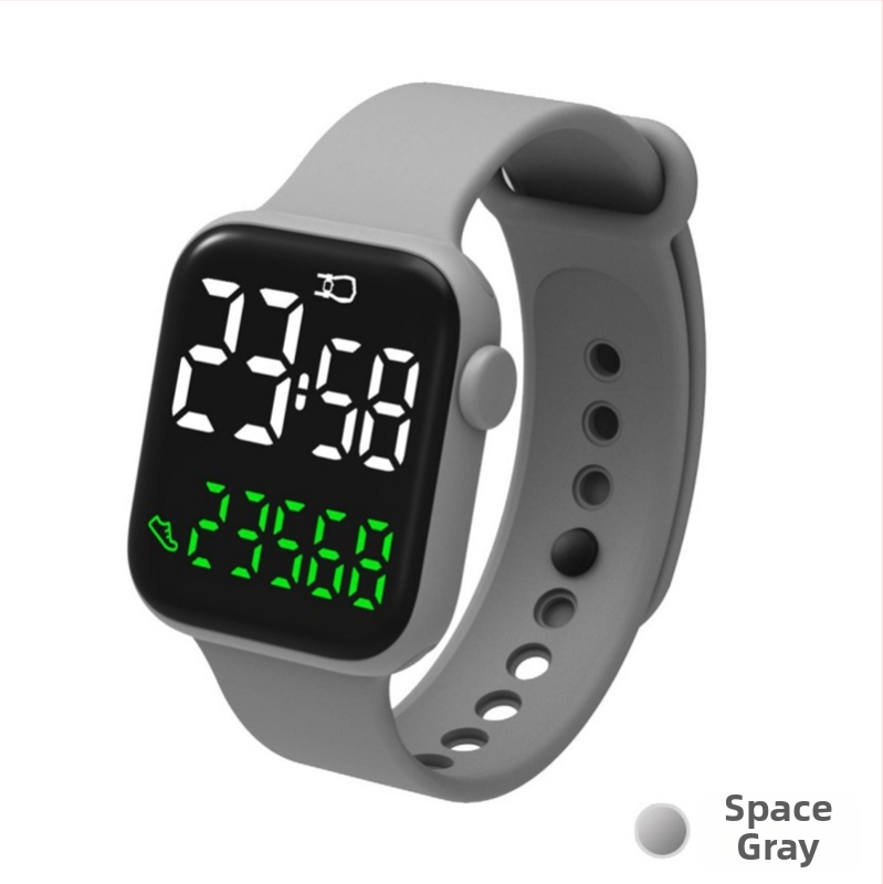 Elektroniskais rokas pulkstenis ar soļu skaitītāju, taisnstūra ciparnīca 37 mm, PU siksna, digitālais displejs, ūdensizturīgs līdz 30 m