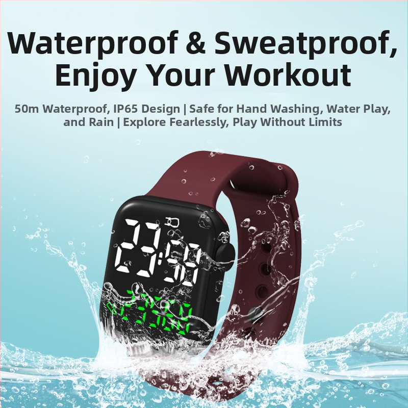 Elektroninis riešo laikrodis su žingsniamačiu, stačiakampio formos 37 mm dial, PU dirželis, skaitmeninis ekranas, atsparus vandeniui iki 30 m