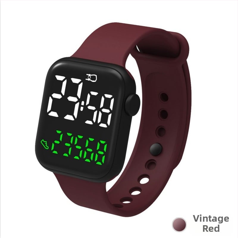 Elektroniskais rokas pulkstenis ar soļu skaitītāju, taisnstūra ciparnīca 37 mm, PU siksna, digitālais displejs, ūdensizturīgs līdz 30 m