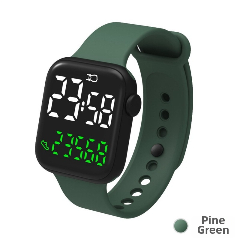 Elektroniskais rokas pulkstenis ar soļu skaitītāju, taisnstūra ciparnīca 37 mm, PU siksna, digitālais displejs, ūdensizturīgs līdz 30 m