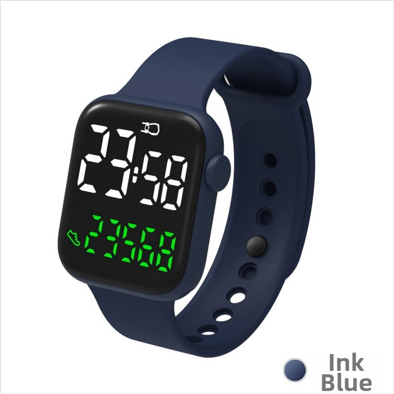 Elektroniskais rokas pulkstenis ar soļu skaitītāju, taisnstūra ciparnīca 37 mm, PU siksna, digitālais displejs, ūdensizturīgs līdz 30 m