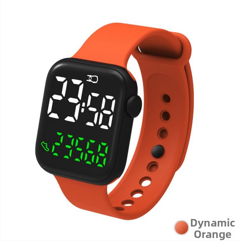 Elektroniskais rokas pulkstenis ar soļu skaitītāju, taisnstūra ciparnīca 37 mm, PU siksna, digitālais displejs, ūdensizturīgs līdz 30 m