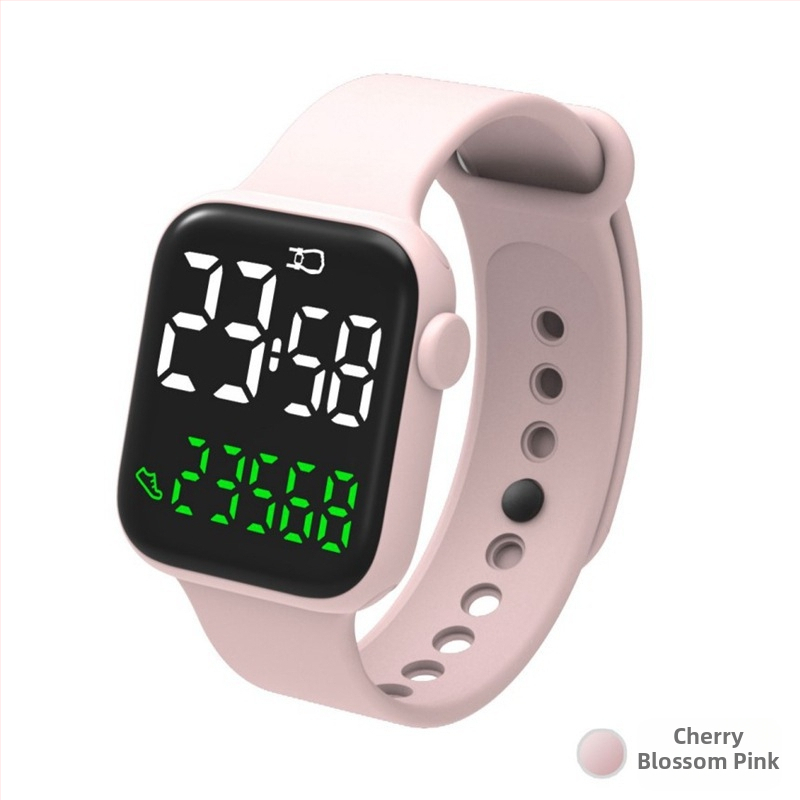 Elektroniskais rokas pulkstenis ar soļu skaitītāju, taisnstūra ciparnīca 37 mm, PU siksna, digitālais displejs, ūdensizturīgs līdz 30 m