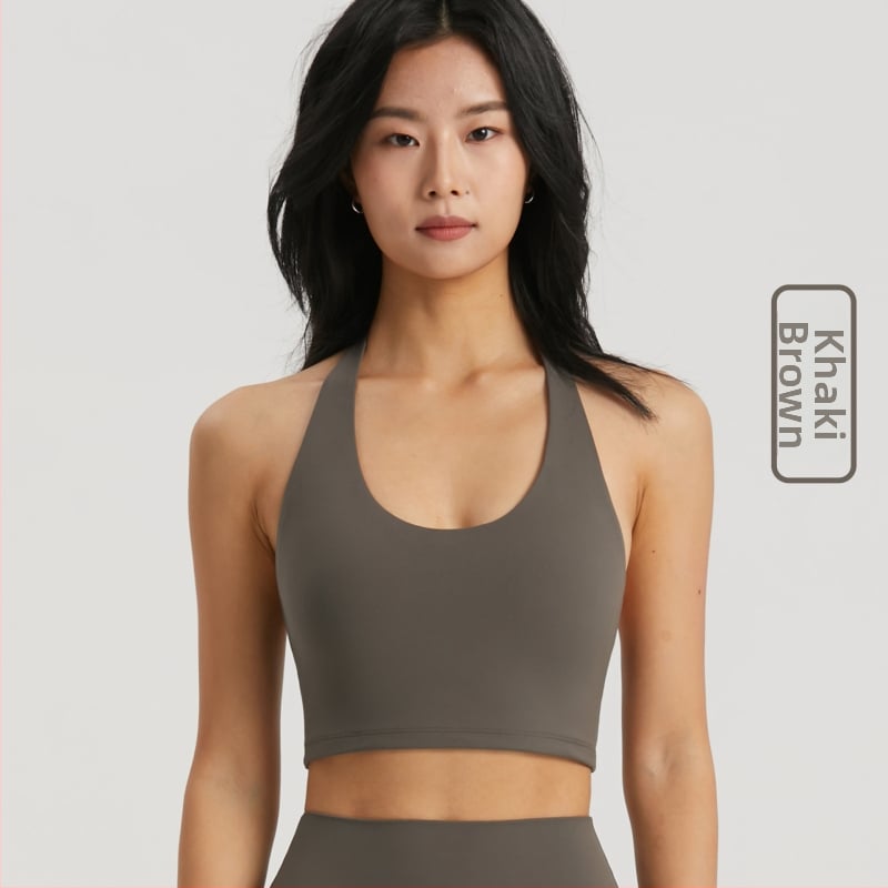 Sporta krūšturis ar haltera kakla fiksētām siksnām, bez uzlikām, 3/4 krūšu kauss ar vidēju formu, NULS audums (80% neilons / 20% spandekss), muguras atbalsts dejām