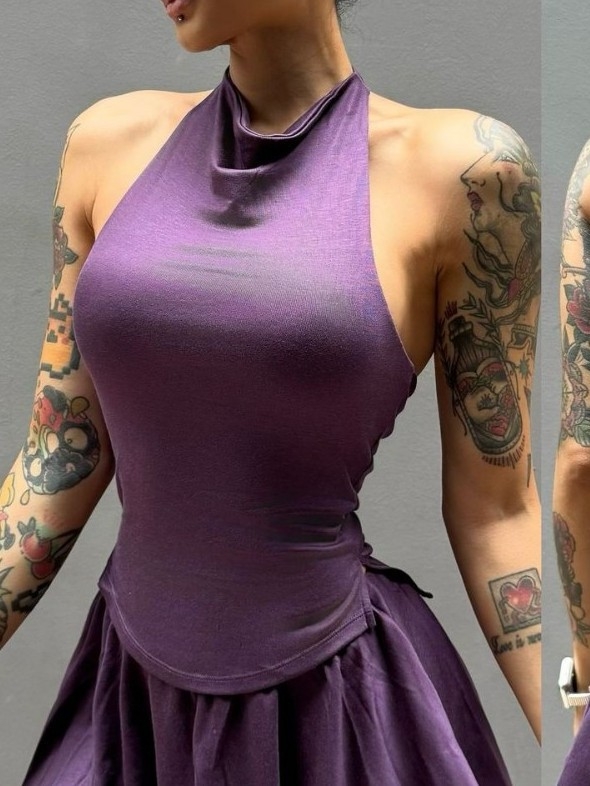 Modalinis sportinis liemenėlis su haltero kaklu, tvirtai formuoti puodeliai, greitas džiūvimas