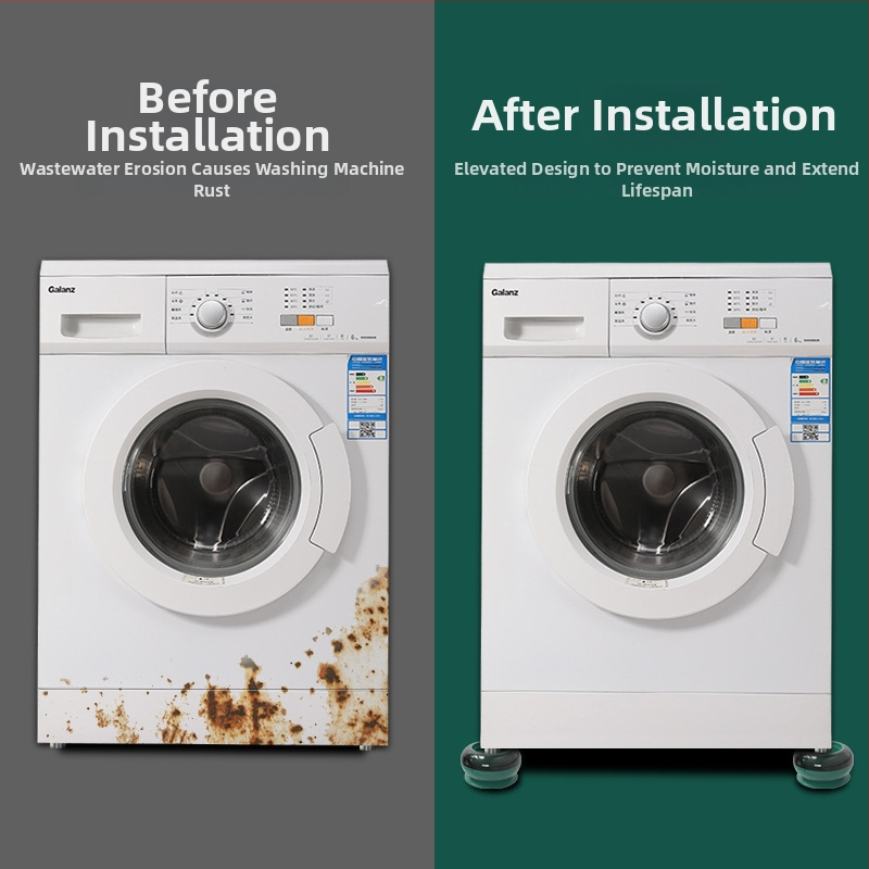 Mazgājamās mašīnas kāju paliktnis - anti-slip, pārvietojams, bez montāžas; plastmasas pamatne; piemērots mazgājamajai mašīnai un skapim