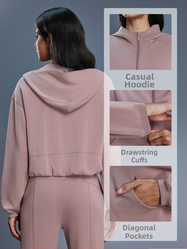 Naiste kapuutsiga tõmblukuga dressipluus, vaba lõikega, sobib jooksmiseks ja fitnessiks, sügis-talvise hooajale; puuvillasegu kangas (52% polüester); vooder puuvill.