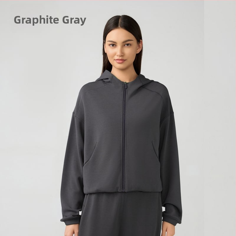 Női kapucnis cipzáros pulóver, lazán szabott, futáshoz és edzéshez, őszi-téli szezon; pamutkeverék anyag 52% poliészter; belső bélés pamut.