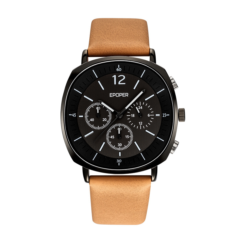 Férfi kvarc karóra - Valódi bőrszíj, 30M vízállóság, Mineral erősített kristály, Tűcsat (Kvarc mozgás, 30M vízállóság, Valódi bőrszíj, Mineral erősített kristály, Tűcsat)