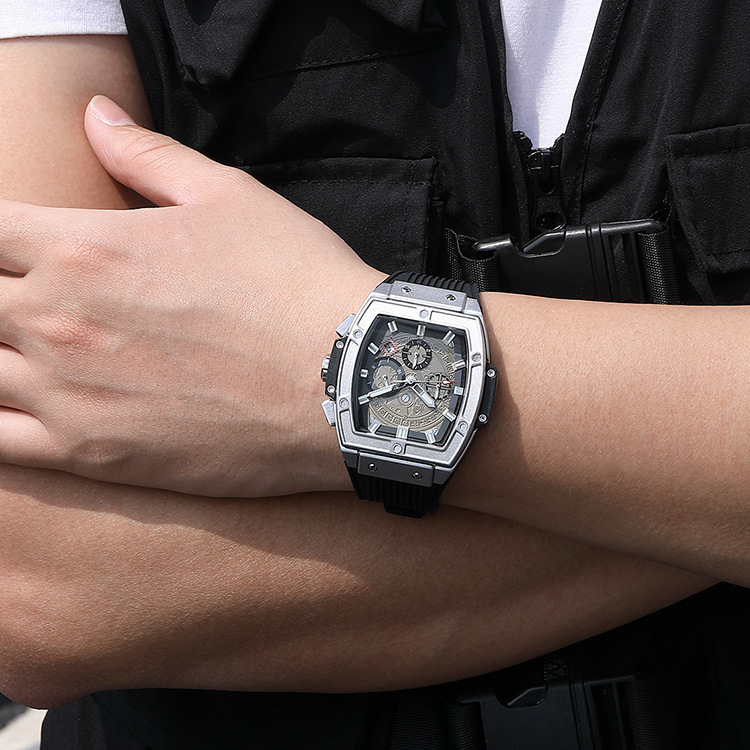 Vīriešu sporta pulkstenis ar kalendāru un taimeri, cilindra formas cipferis, 47,5 mm diametrs, kvarca LD53 mehānisms, ūdensizturība 30 m, modelis 333G