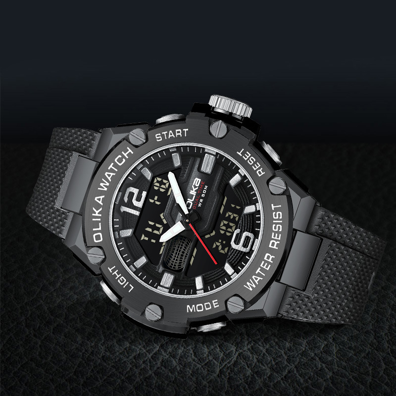OLIKA Daudzfunkcionālie ūdensdrošie elektroniskie vīriešu pulksteņi ar dubjā displeju, spilgts laikrādītājs un kalendārs (mēnesis, diena, nedēļa), 30 m ūdensdrošība, PC21 elektroniskais mehānisms, ciparnīca 45 mm