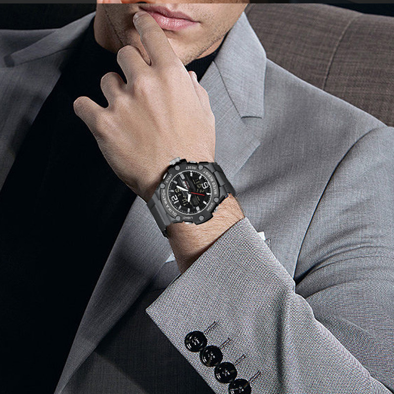 OLIKA Daudzfunkcionālie ūdensdrošie elektroniskie vīriešu pulksteņi ar dubjā displeju, spilgts laikrādītājs un kalendārs (mēnesis, diena, nedēļa), 30 m ūdensdrošība, PC21 elektroniskais mehānisms, ciparnīca 45 mm