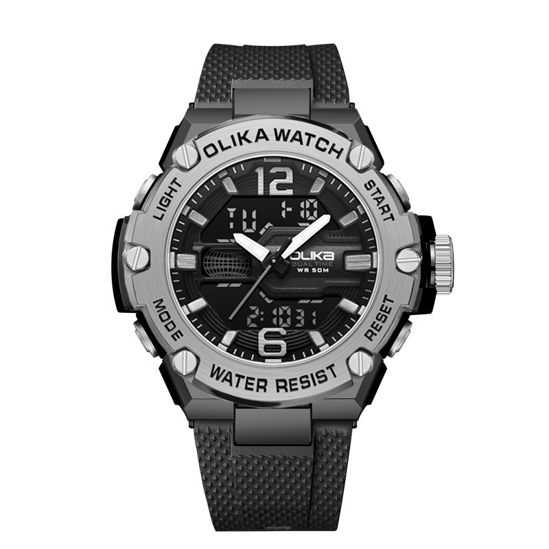 OLIKA Daudzfunkcionālie ūdensdrošie elektroniskie vīriešu pulksteņi ar dubjā displeju, spilgts laikrādītājs un kalendārs (mēnesis, diena, nedēļa), 30 m ūdensdrošība, PC21 elektroniskais mehānisms, ciparnīca 45 mm