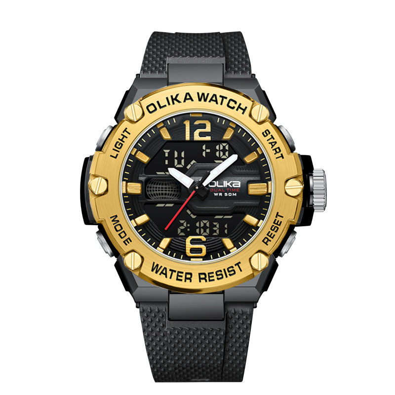 OLIKA Daudzfunkcionālie ūdensdrošie elektroniskie vīriešu pulksteņi ar dubjā displeju, spilgts laikrādītājs un kalendārs (mēnesis, diena, nedēļa), 30 m ūdensdrošība, PC21 elektroniskais mehānisms, ciparnīca 45 mm