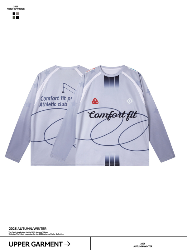 Дълъг ръкав спортна тениска, кръгло деколте, 100% полиестер, дишаща и антибактериална, влаготвеждаща, буквен принт в дизайн с цветни блокове