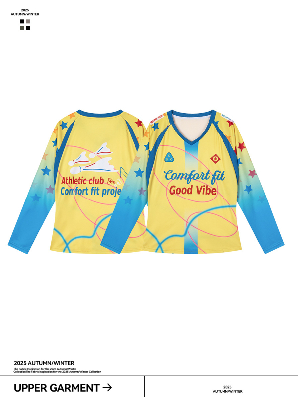 Дълъг ръкав спортна тениска, кръгло деколте, 100% полиестер, дишаща и антибактериална, влаготвеждаща, буквен принт в дизайн с цветни блокове