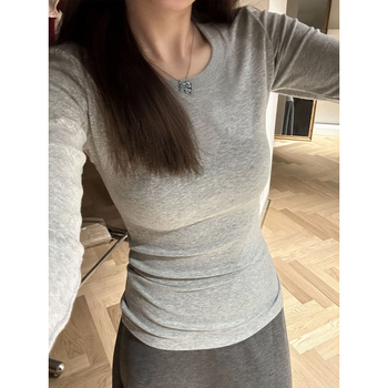 Majica s uskim krojem, dugi rukavi, fleece podstava, okrugli izrez, od pamuka