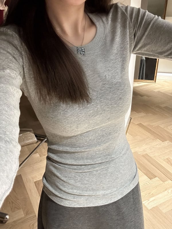 Majica s uskim krojem, dugi rukavi, fleece podstava, okrugli izrez, od pamuka
