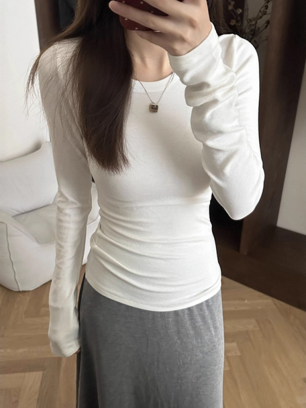 Majica s uskim krojem, dugi rukavi, fleece podstava, okrugli izrez, od pamuka