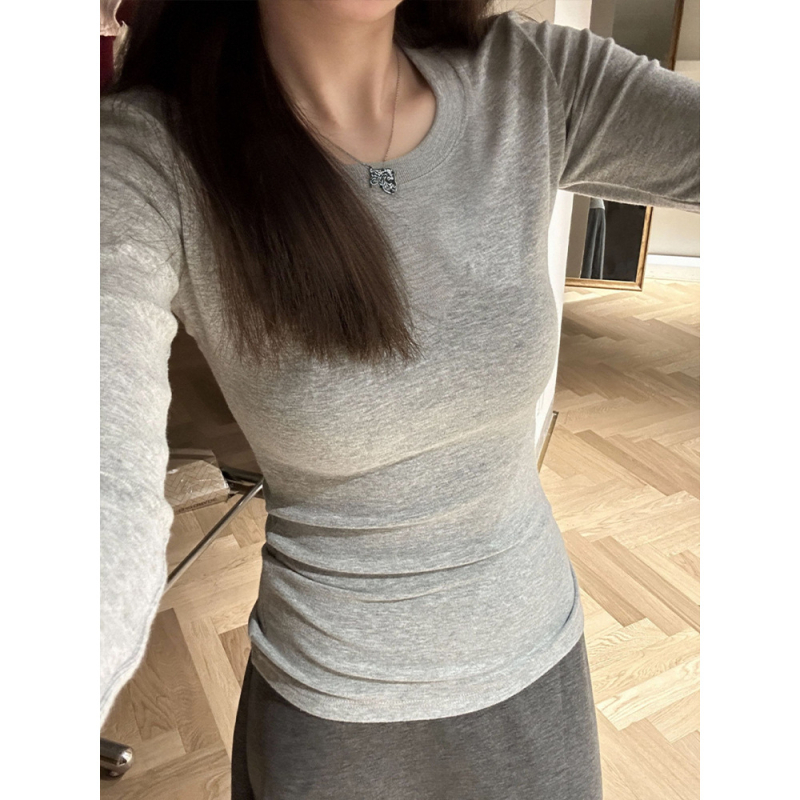 Majica s uskim krojem, dugi rukavi, fleece podstava, okrugli izrez, od pamuka