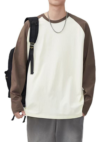 Т-шърт с дълъг ръкав – 100% памук, кръгло деколте, свободна кройка, дизайн в цветен блок