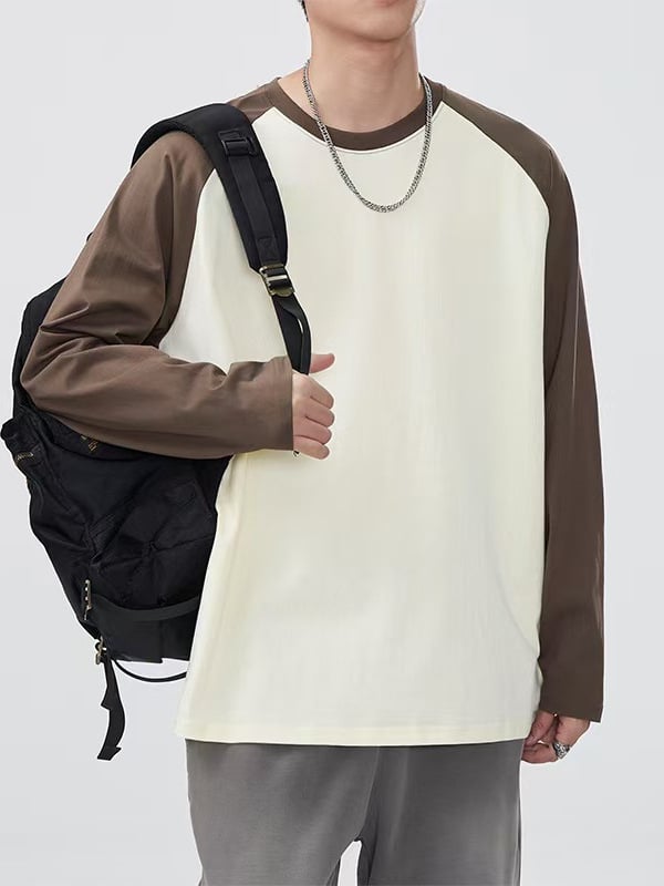 Т-шърт с дълъг ръкав – 100% памук, кръгло деколте, свободна кройка, дизайн в цветен блок