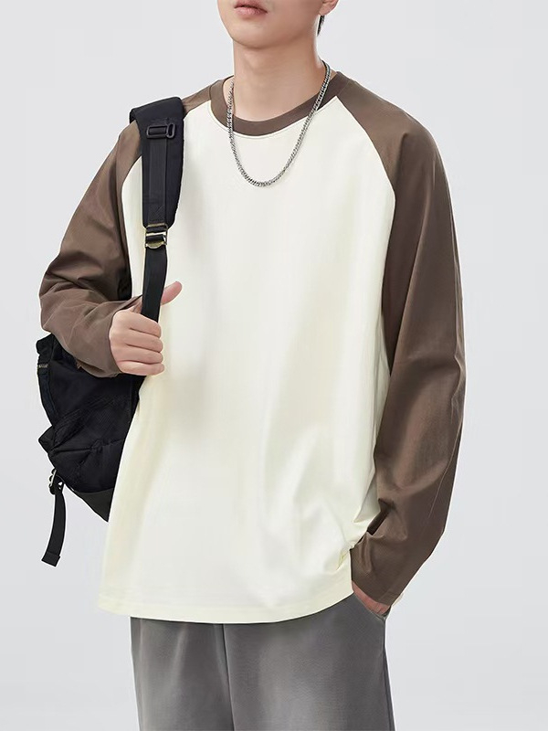 Т-шърт с дълъг ръкав – 100% памук, кръгло деколте, свободна кройка, дизайн в цветен блок